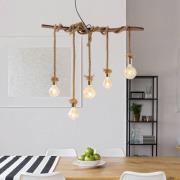 Hängeleuchte Rope, fünfflammig, aus Holz und Jute