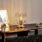 Tischlampe Pioggia mit Kristallregen, 26cm, gold