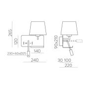 Wandleuchte Hold, rechts, weiß/schwarz, Leselicht, USB-Port