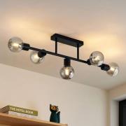 Lindby Deckenlampe Biscala, 5-flg., schwarz/rauch, E14