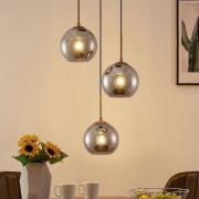 Lindby Hängelampe Jurian, 32 cm, 3-flg., bronze, rauch, Glas