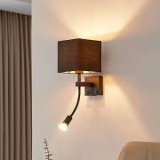 Lindby Wandlampe Thorid, schwarz/gold, Stoff, USB, Leselampe