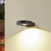 Lucande LED-Solar-Wandleuchte Tavon, rund, schwarz, Sensor