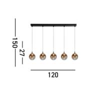 LED-Hängeleuchte Alchemy, 5-fl., schwarz, bernstein, Glas