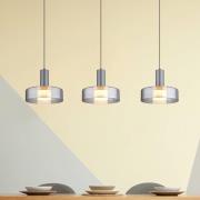 LED-Hängelampe Grant, Länge 90 cm, rauchgrau, 3-flg., Glas