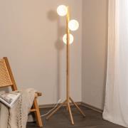 Stehleuchte Estera, Opalglas, Holzgestell, 132 cm, 3-flammig