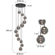 LED-Hängeleuchte Bollique, 12-flammig. rund, schwarz, Glas