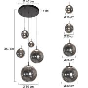 LED-Hängeleuchte Bollique, 5-flammig. rund, schwarz, Glas