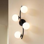 Lindby Wandleuchte Josiana, opal/schwarz, 48 cm, Kugel, Glas