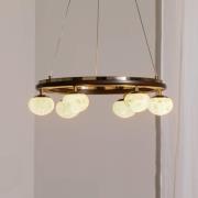 Hängeleuchte Tolosa, Ø 52 cm, messing, 6-flammig, Glas, Holz
