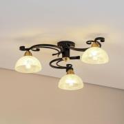 Deckenlampe Flora, 3 Glasschirme, schwarz/messing