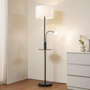 Lindby Stehlampe Aovan, schwarz, Ablage, USB-Anschluss