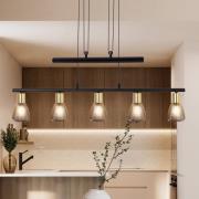 Hängelampe Lindita, 5-fl., Glas, rauchgrau, E14, verstellbar