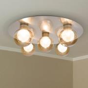 Deckenleuchte Donika, 5-flammig rund, Glas, Stahl, amber, G9