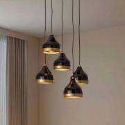 Hängeleuchte Yildo, 5-flammig, Rondell, schwarz/gold, Ø43 cm