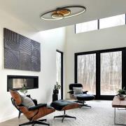 LED-Deckenleuchte Tisha I, schwarz matt/holz, Länge 85 cm