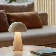 Lindby LED-Akkutischlampe Nevijo, beige, Ø20cm, USB, Dimmer