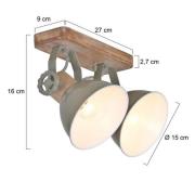 Deckenstrahler Gearwood, grün, 2-fl., Metall, Holz, E27