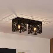 Deckenlampe Piedritas, zwei schwarze Quaderschirme