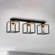 Deckenleuchte Libertad, Länge 86 cm, schwarz/holz 3-flg.