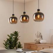 Hängelampe Oilella, schwarz-braun, Länge 95 cm, Glas, 3-flg.