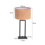 Tischlampe Stang 4357ZW, Kork, schwarz/braun, Höhe 55 cm