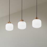 Hängelampe Harmony, Länge 110 cm, Opalglas Eichenholz 3-flg.
