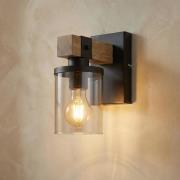 Wandleuchte Lila mit Holz-Ausleger und Glasschirm