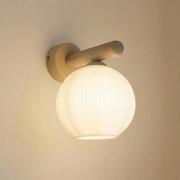 Wandleuchte Virlo, Holz, Opalglas, Höhe 20 cm, E14
