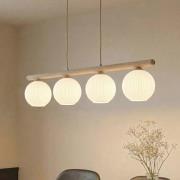 Hängeleuchte Virlo, 4-flammig, Holz, Opalglas, Länge 95 cm