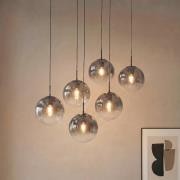 Lucande Hängeleuchte Veloura, 6-flammig, 100 cm, Glas, Holz