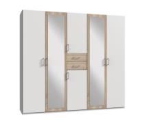 Drehtürenschrank mit Spiegel und Schubladen 225 cm breit DIVER Weiß / ...