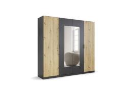 Kleiderschrank mit Spiegel Grau metallic / Eiche Artisan 226 cm breit ...