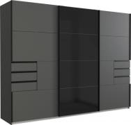 Schwebetürenschrank 270 cm breit mit Schubladen BARCELONA Grau / Glas ...