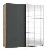 Kleiderschrank mit Schiebetüren und Spiegel 200 cm breit Grau LEVEL36 ...