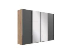 Kleiderschrank groß 350 cm mit Schwebetüren und Spiegel LEVEL36 A Grau
