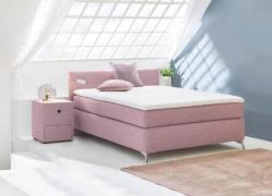 Boxspringbett 120x200, H2/H3 Matratze, Topper u. Stauraum NORA, Rosa