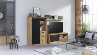 Wohnwand 3-tlg 270cm KASZIMIRO von Forte Waterford Eiche / Schwarz