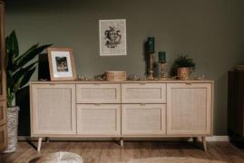 Sideboard BALI 51B von Finori Sonoma Eiche / Rafia Geflecht