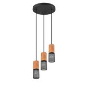 Pendelleuchte 3xE27 1 Stück Metall / Holz Hellbraun, Schwarz