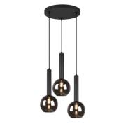 Pendelleuchte 3xE27 Rauchglas 1 Stück Metall Schwarz