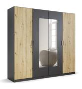 Kleiderschrank mit Spiegel Grau metallic / Eiche Artisan 226 cm breit ...