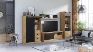 Wohnwand 4-tlg 350cm KASZIMIRO von Forte Waterford Eiche / Schwarz