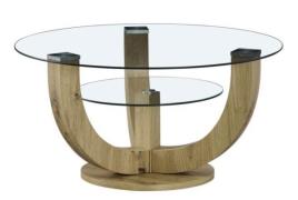 Couchtisch rund ca. 80 cm Klarglas / Artisan Eiche Deko