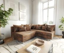 Ecksofa Clovis Braun Antik Optik Ottomane Rechts Modulsofa