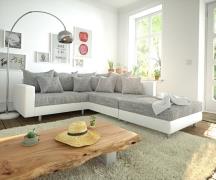 Ecksofa Clovis Weiss Hellgrau modular Hocker Armlehne Ottomane Rechts