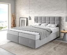 Boxspringbett Dream-Fine 160x200 cm Mikrofaser Grau mit Matratze und T...