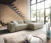 Ecksofa Tenso 280x165 cm Chenille Beige Recamiere rechts