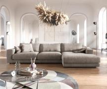 Ecksofa Cubico 350x190 cm Samt Silbergrau Recamiere rechts