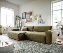 Ecksofa Lazaro 300x160 cm Samt Olive Ottomane links mit Sitztiefenvers...